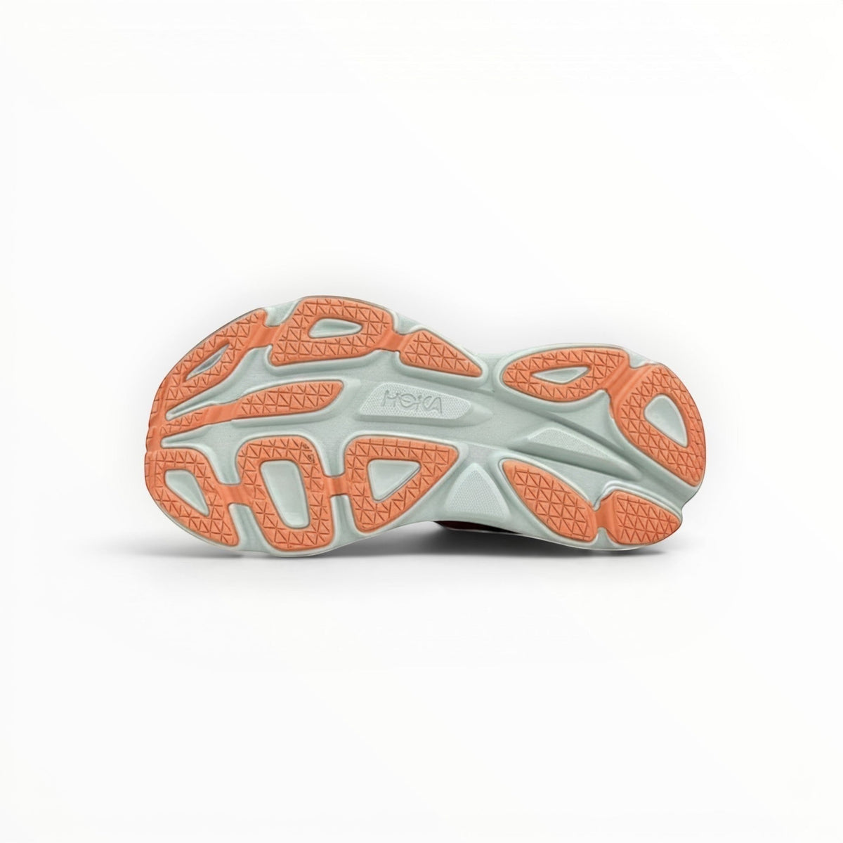 Hoka Bondi 8 women's running shoe in Shell Coral/Peach Parfait, heel view