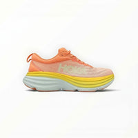 Hoka Bondi 8 women's running shoe in Shell Coral/Peach Parfait, outsole view