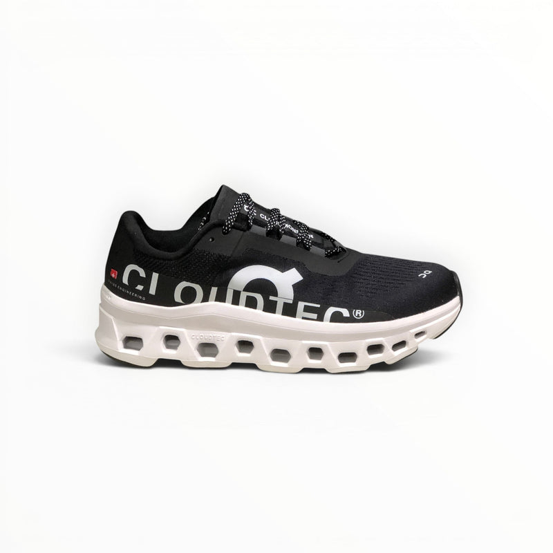 On Cloudmonster women's shoe in Black/White - product view 1