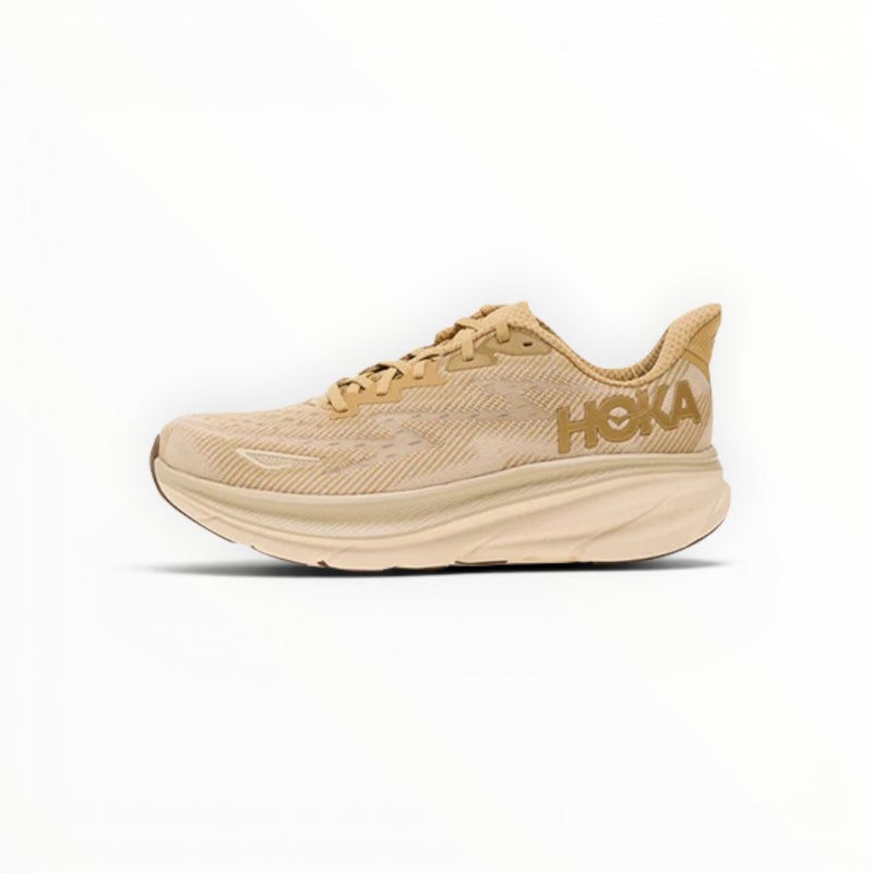 Hoka Clifton 9 men's running shoes in Wheat/Shifting Sand – side profile