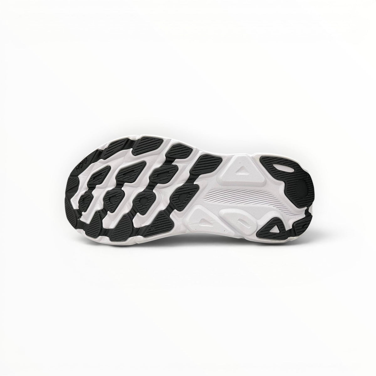 Hoka Clifton 9 men's running shoes in Black/White – outsole view