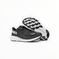 Hoka Clifton 9 men's running shoes in Black/White – product view 5