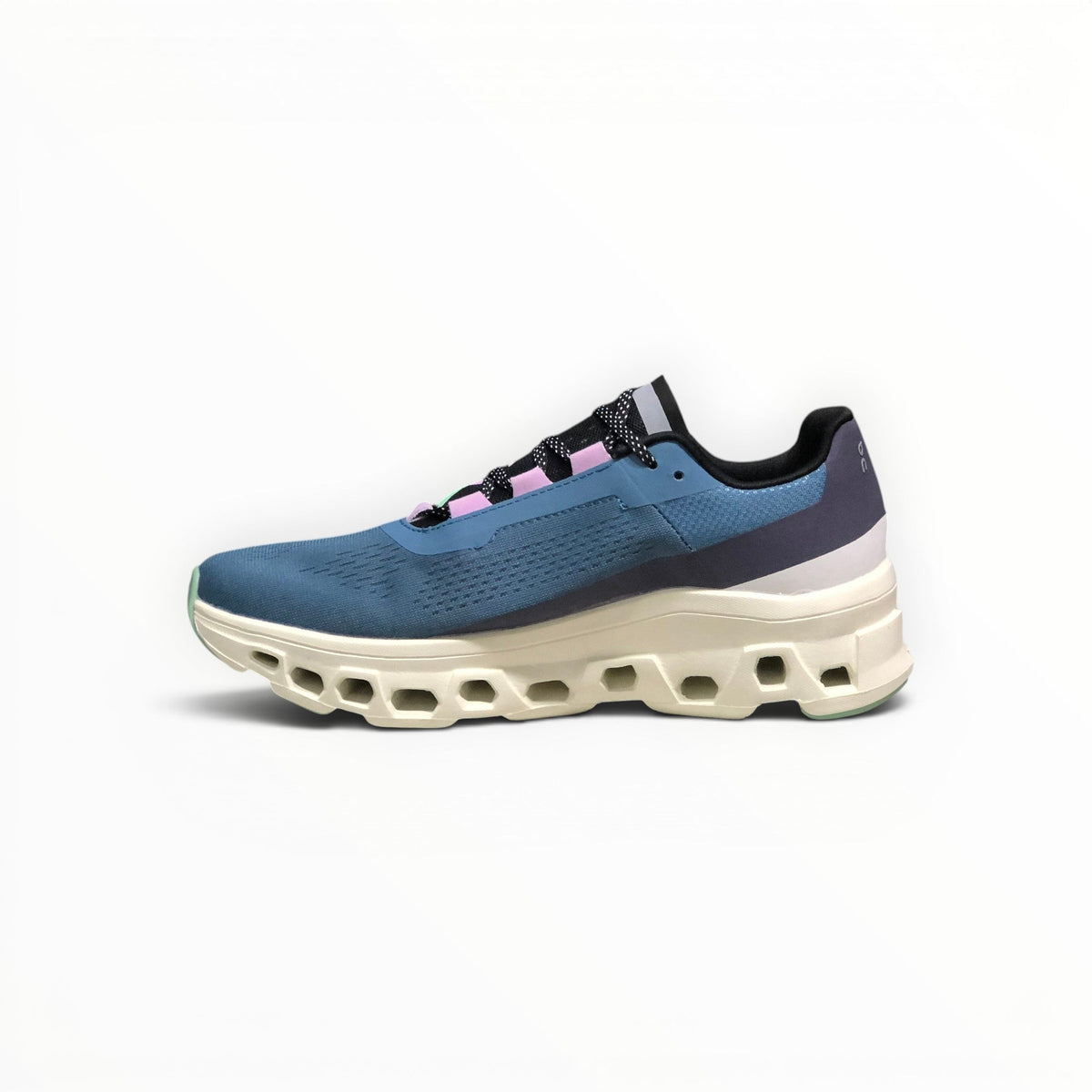 On Cloudmonster women's shoe in Glacier/Meadow - product view 2