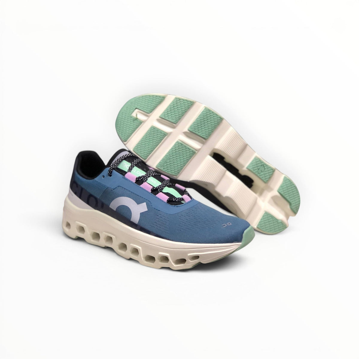 On Cloudmonster women's shoe in Glacier/Meadow - product view 4
