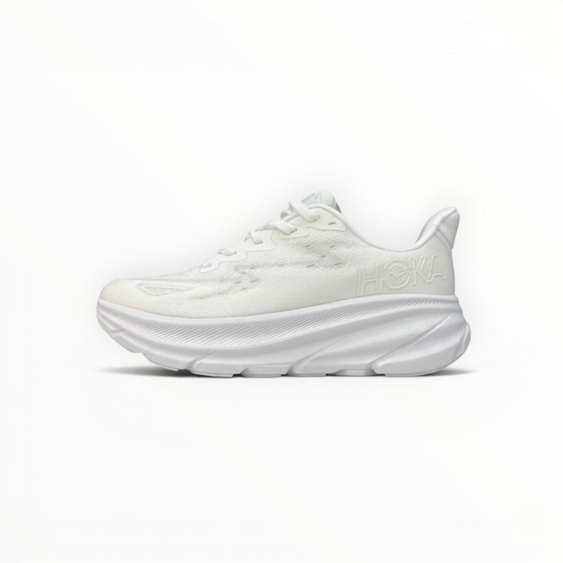 HOKA Clifton 9 men's running shoes in White/White – side profile