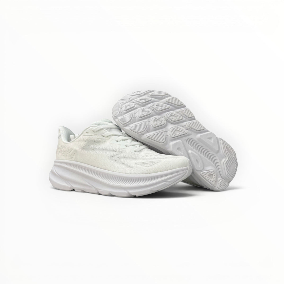 Hoka Clifton 9 women's running shoes in White/White – product view 3