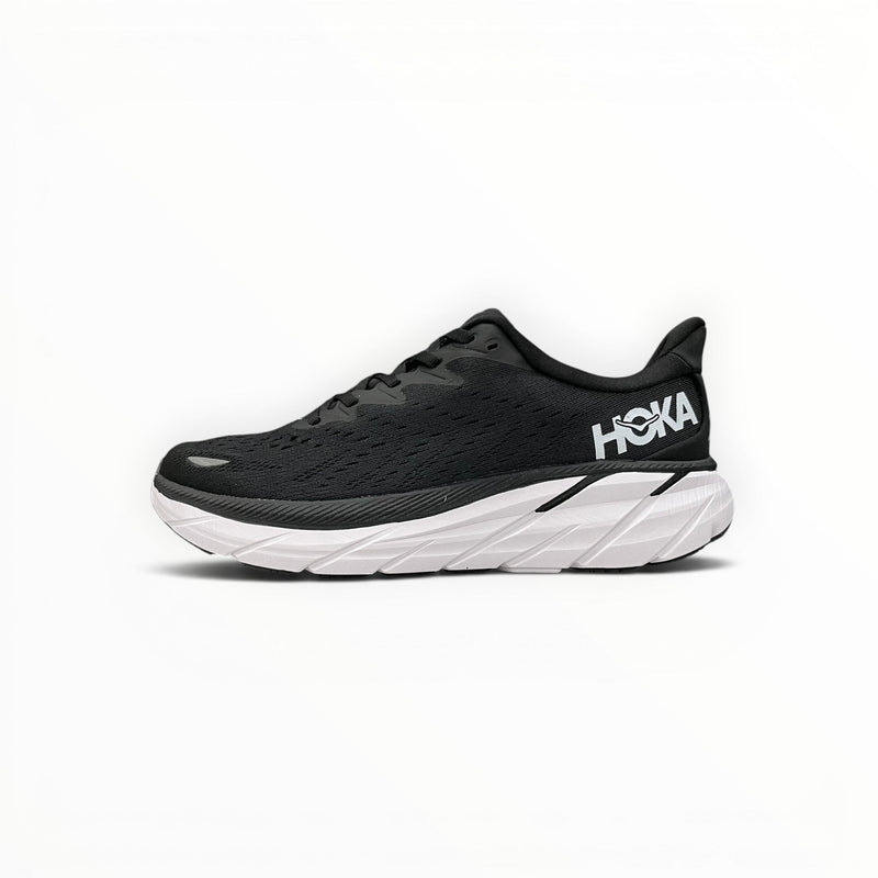 Hoka Clifton 8 men's shoe in Black/White – product view 1