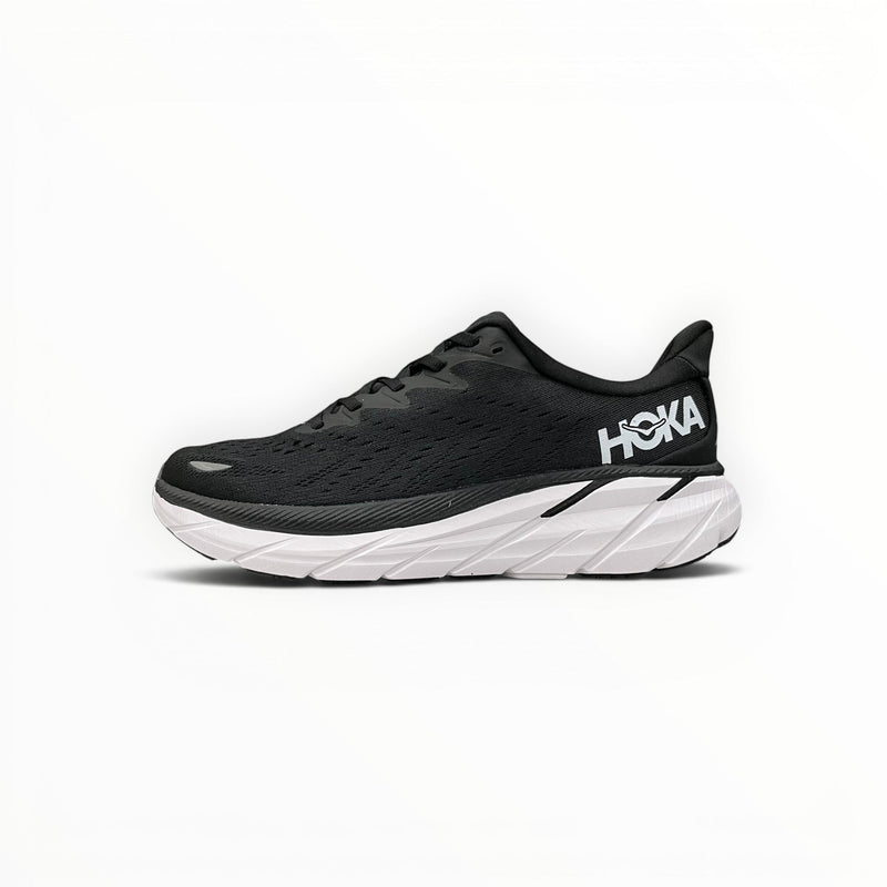 Hoka Clifton 8 women's shoe in Black/White – product view 1