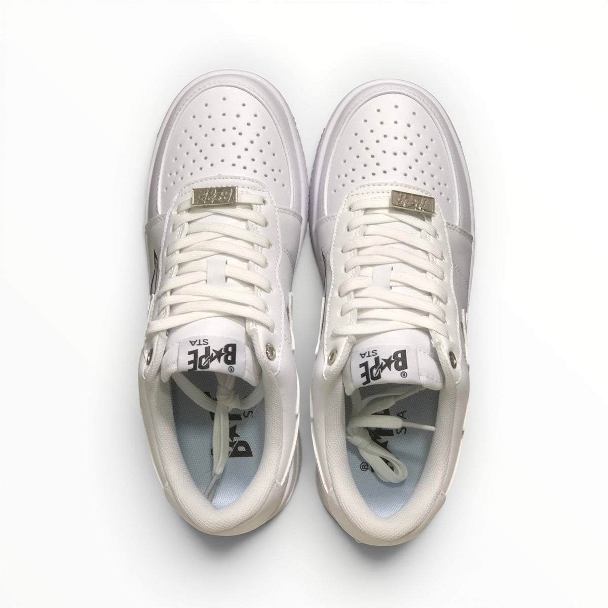 A Bathing Ape BAPE STA women's low-top sneakers in Triple White, top-down view