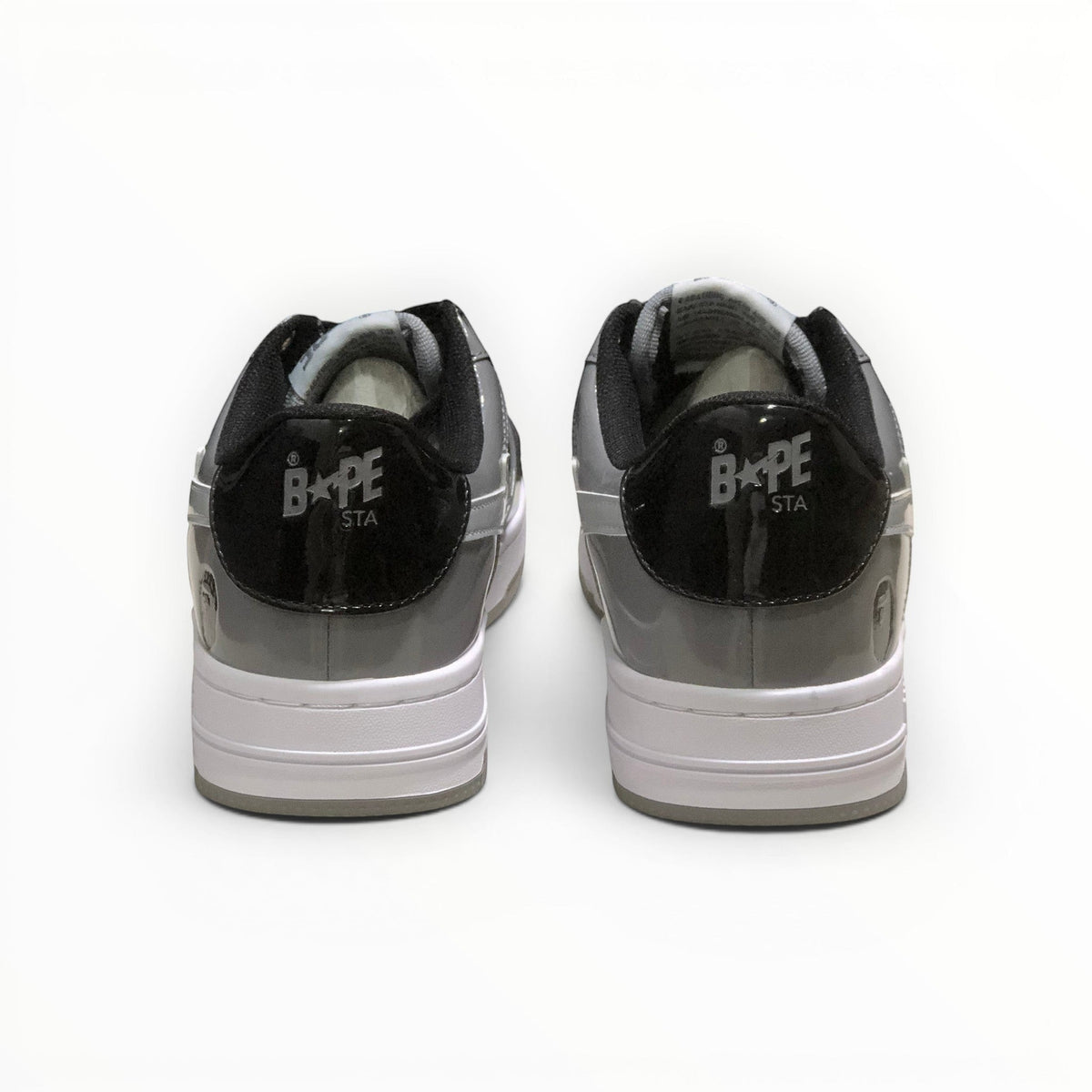 A Bathing Ape BAPE STA women's low-top sneakers in Grey/Black, rear heel view