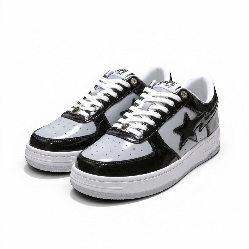 A Bathing Ape BAPE STA women's low-top sneakers in Black/Grey/White, side view