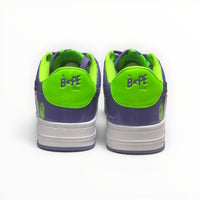 A Bathing Ape BAPE STA women's low-top sneakers in Green/Purple, rear heel view