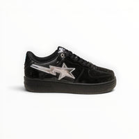 A Bathing Ape BAPE STA women's low-top sneakers in Black Patent/Silver, side view