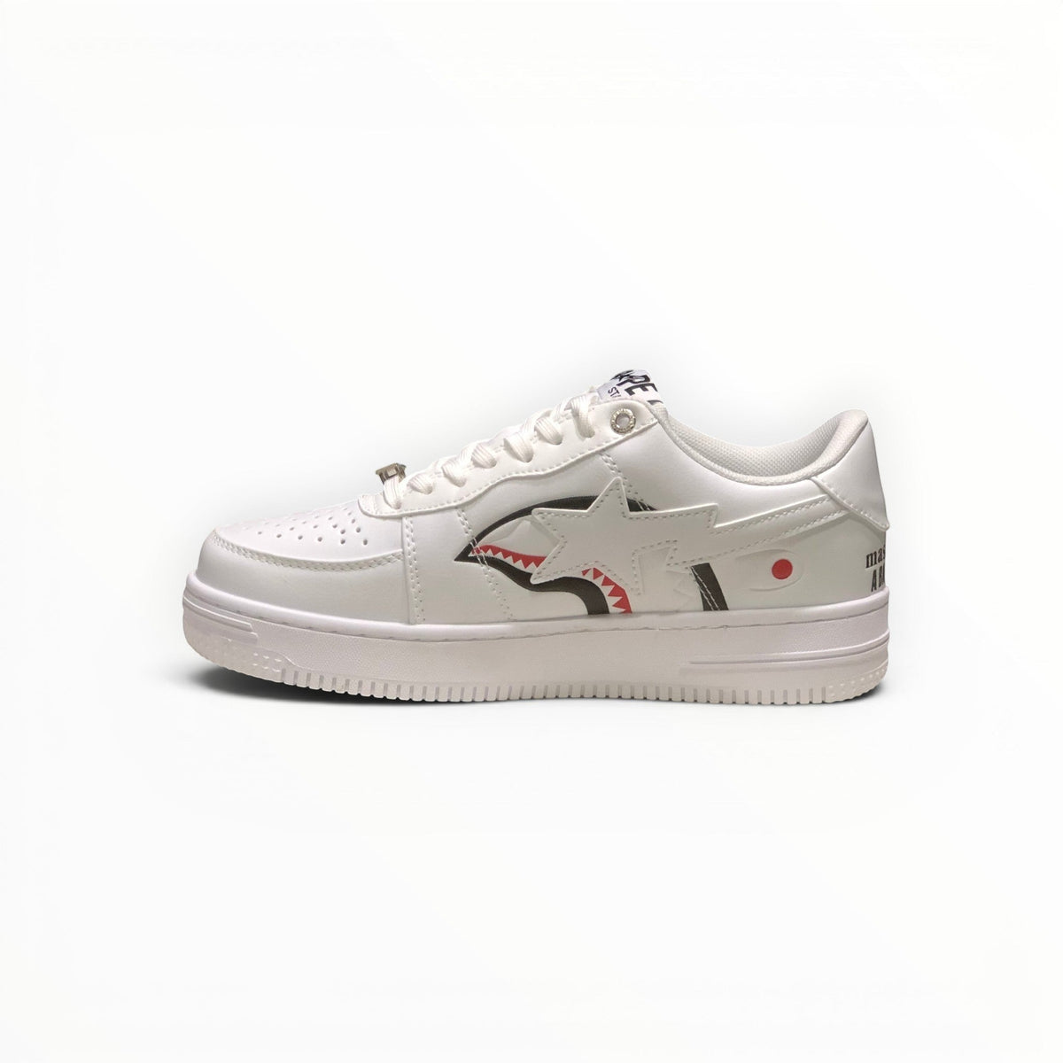A Bathing Ape BAPE STA men's low-top sneakers in Triple White, side view