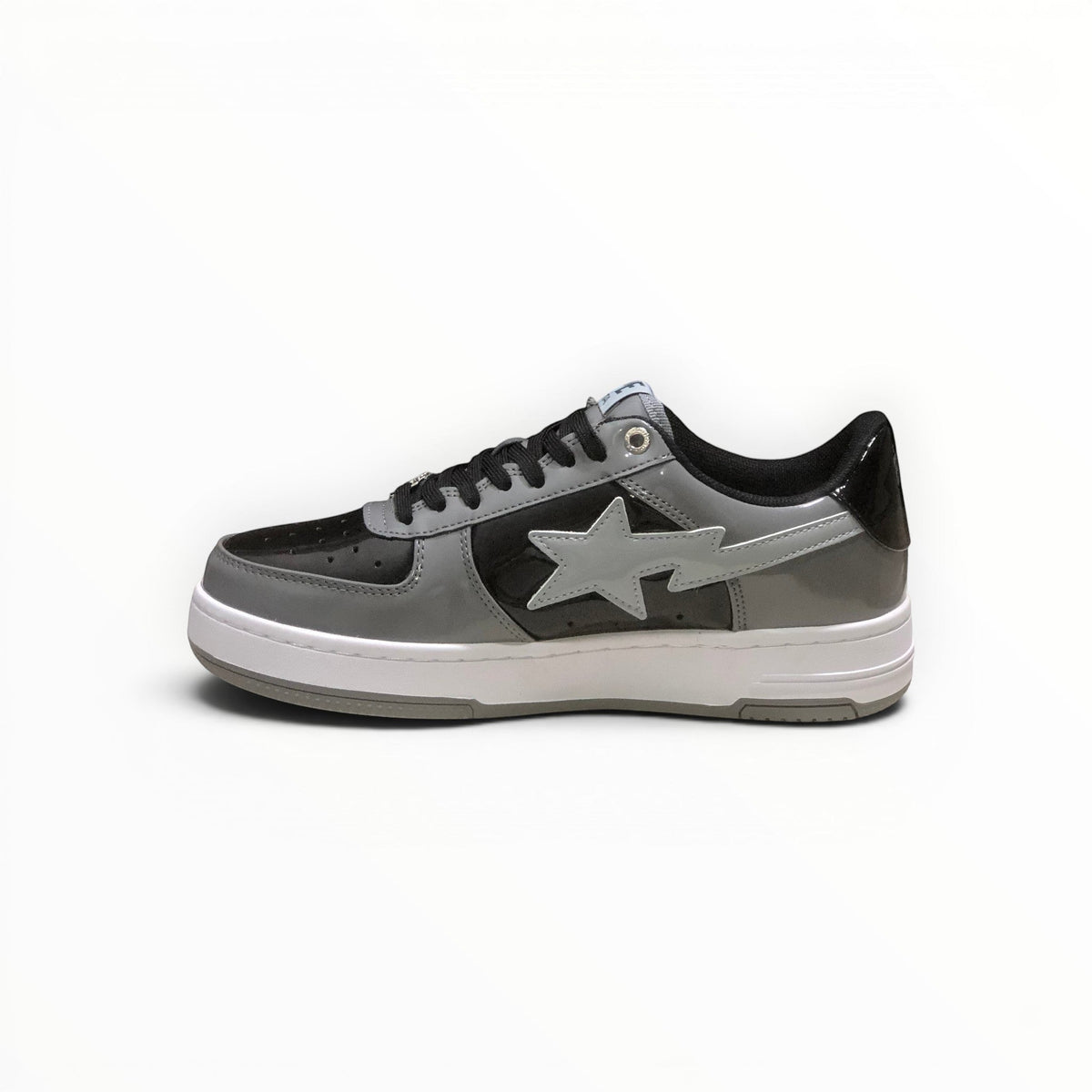 A Bathing Ape BAPE STA men's low-top sneakers in Grey/Black, side view