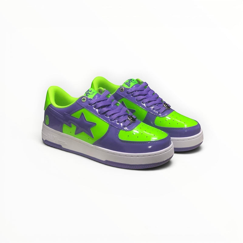 A Bathing Ape BAPE STA men's low-top sneakers in Green/Purple, product view 1