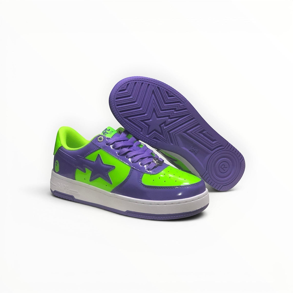 A Bathing Ape BAPE STA men's low-top sneakers in Green/Purple, product view 2