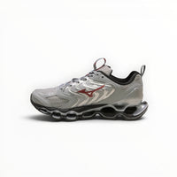 WSS Sports Shoes Mizuno Wave Prophecy 14S womens running shoe in white and red with Infinity Wave plate technology.