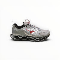WSS Sports Shoes Mizuno Wave Prophecy 14S womens running shoe in white and red with signature Infinity Wave plate sole.