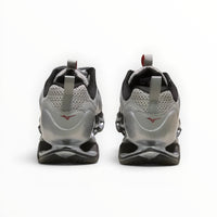 WSS Sports Shoes Mizuno Wave Prophecy 14S womens running shoes in white and red, rear view showing Infinity Wave plate.