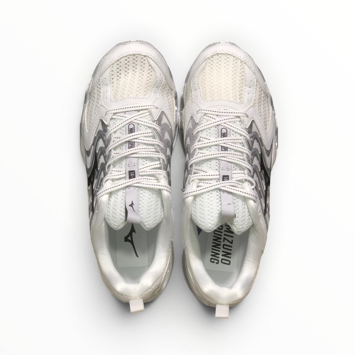 Mizuno Wave Prophecy 14 S women's running shoes in White/Silver – product view 4