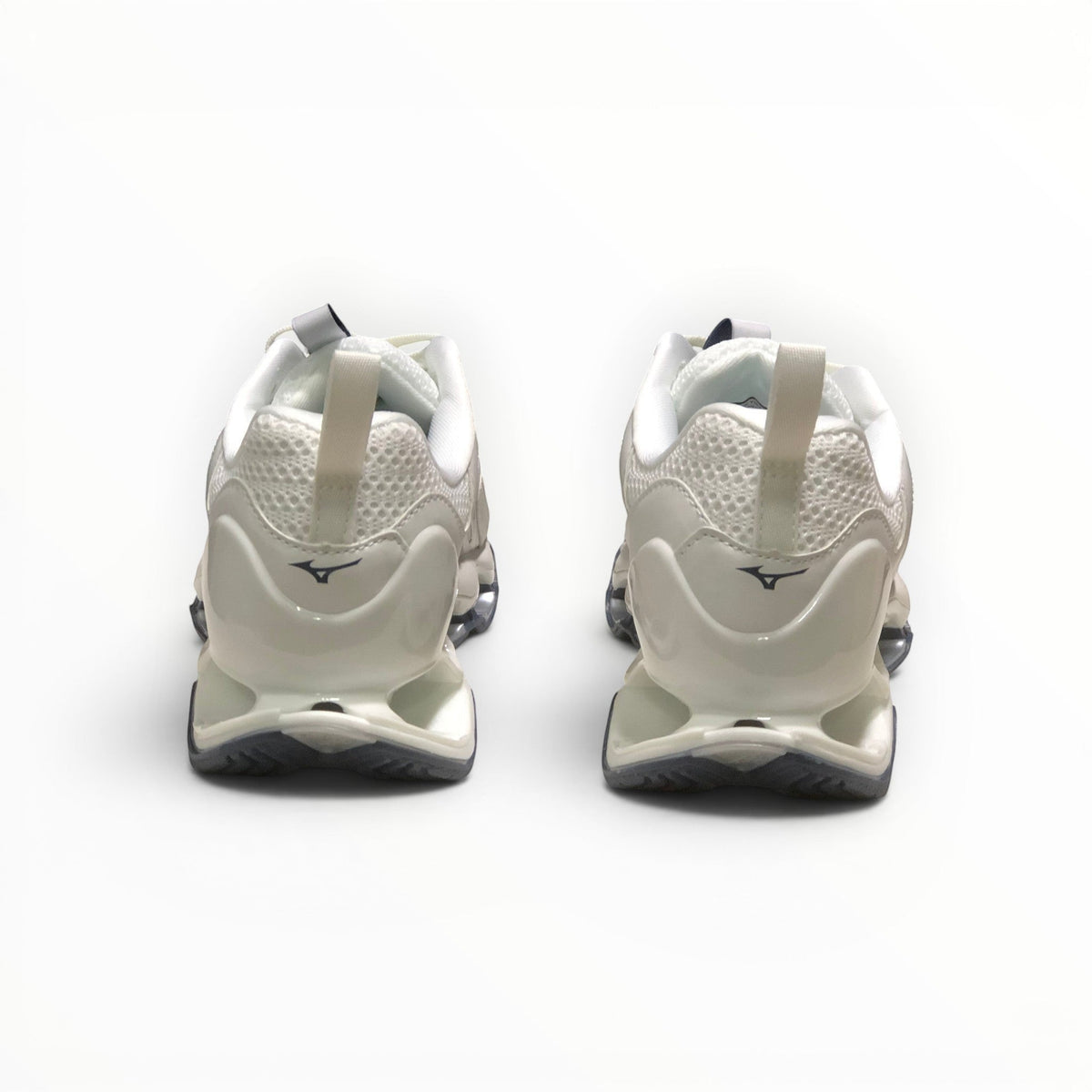 WSS Sports Shoes Mizuno Wave Prophecy 14S womens running shoes in white and grey with Infinity Wave plate heel detail
