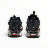 WSS Sports Shoes Mizuno Wave Prophecy 14S running shoes in black and blue, showing the rear view of the heel structure.