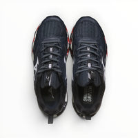 WSS Sports Shoes Mizuno Wave Prophecy 14S men's running shoes in black and blue with breathable mesh and lace-up design.