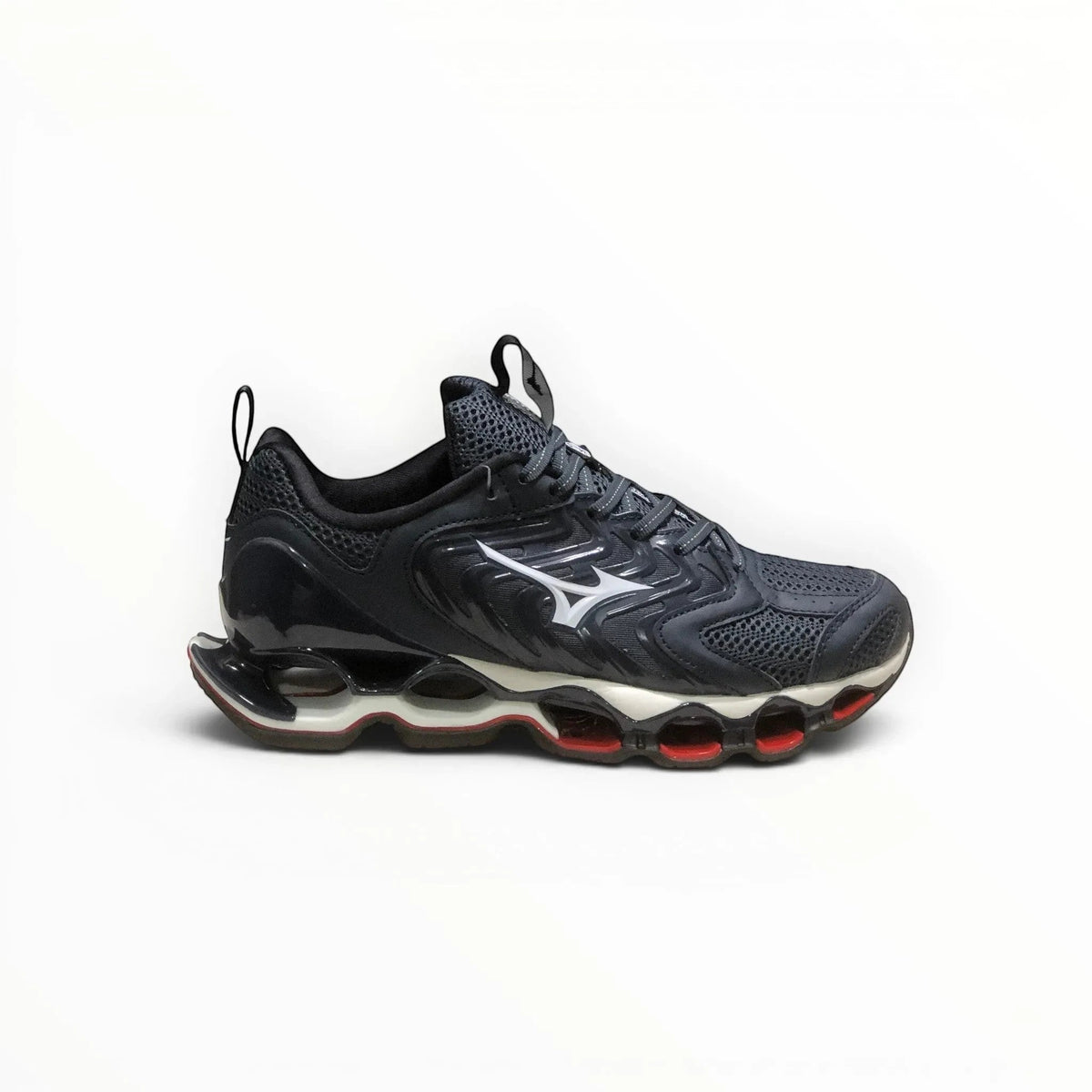 WSS Sports Shoes Mizuno Wave Prophecy 14S black and blue running shoe with Infinity Wave plate and mesh upper