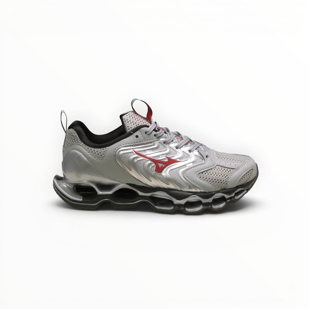 WSS Sports Shoes Mizuno Wave Prophecy 14S running shoe in white and red with signature Infinity Wave plate technology.
