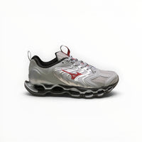 WSS Sports Shoes Mizuno Wave Prophecy 14S running shoe in white and red with signature Infinity Wave plate technology.