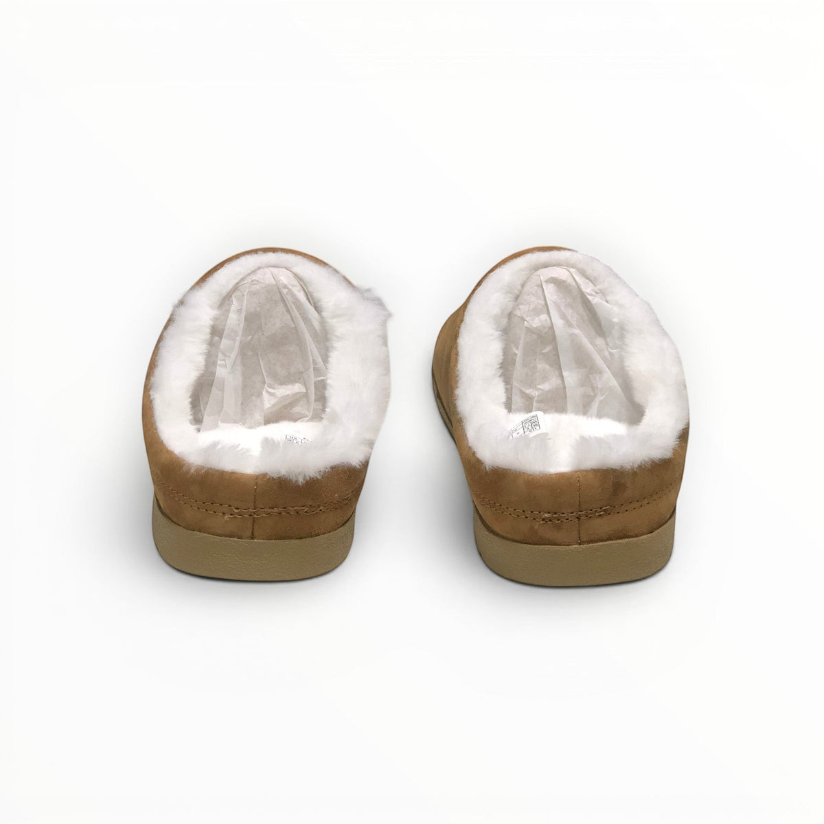 Alo Recovery Slipper women's suede mule in Saddle/Ivory, rear view