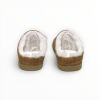 Alo Recovery Slipper women's suede mule in Saddle/Ivory, rear view