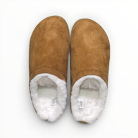 Alo Recovery Slipper men's suede mule in Saddle/Ivory, pair view