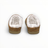 Alo Recovery Slipper men's suede mule in Saddle/Ivory, rear view
