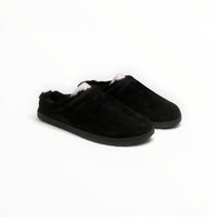 Alo Recovery Slipper men's suede mule in Black, three-quarter view