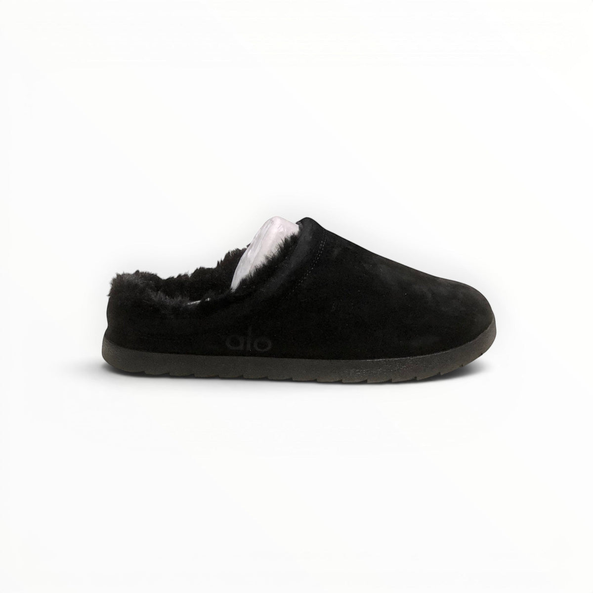 Alo Recovery Slipper men's suede mule in Black, detail view