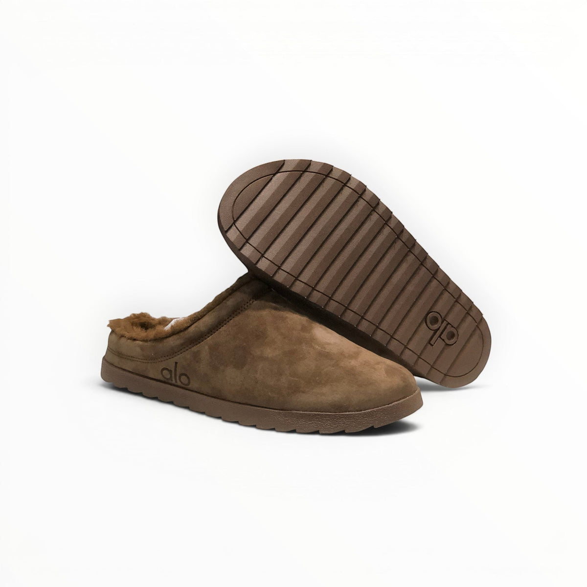 Alo Recovery Slipper men's suede mule in Espresso, outsole view