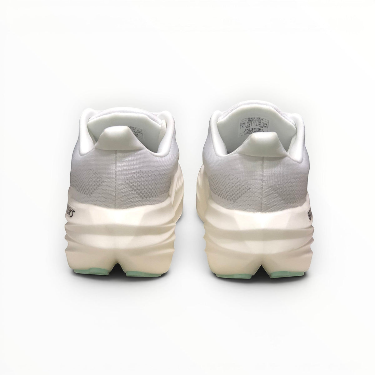 Brooks Glycerin Max women's running shoe in Pearlized White/Bay, rear heel view