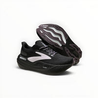 Brooks Glycerin Max women's running shoe in Black/Orchid Ice/Grey, pair with outsole view