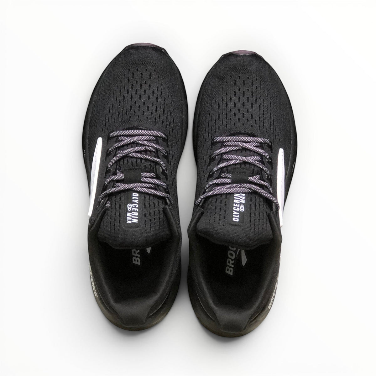 Brooks Glycerin Max women's running shoe in Black/Orchid Ice/Grey, top view