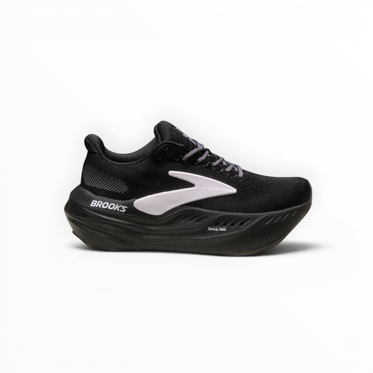 Brooks Glycerin Max women's running shoe in Black/Orchid Ice/Grey, alternate lateral side view