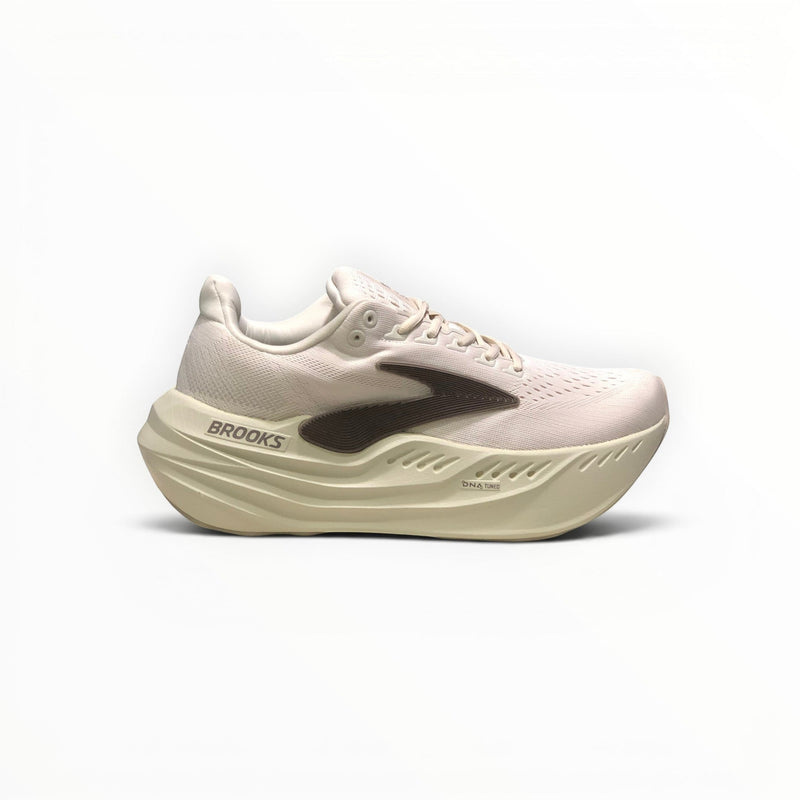 Brooks Glycerin Max women's running shoe in Almond Peach/London Fog/White, lateral side view