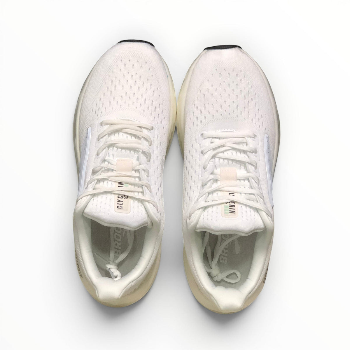 Brooks Glycerin Max men's running shoe in Pearlized White/Bay, top view
