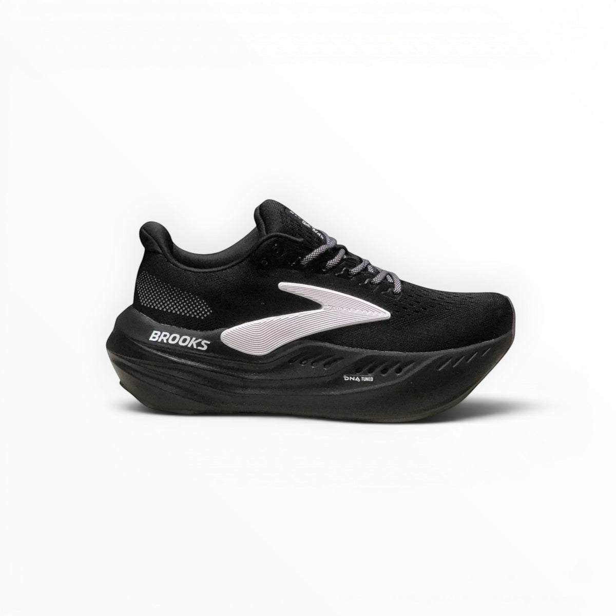 Brooks Glycerin Max men's running shoe in Black/Orchid Ice/Grey, alternate lateral side view