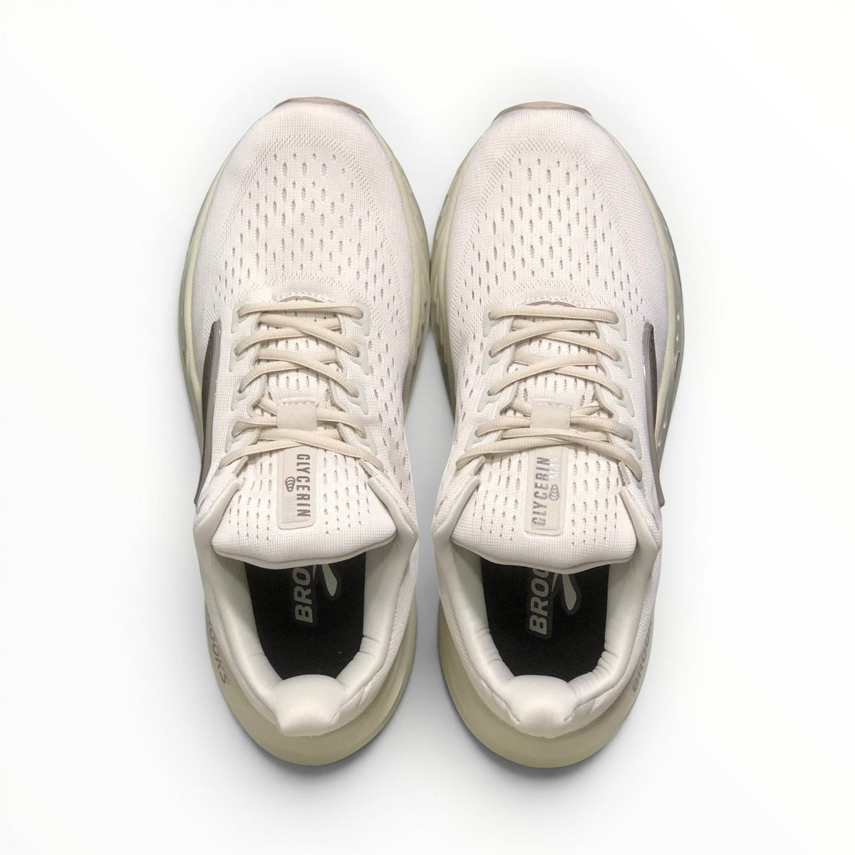 Brooks Glycerin Max men's running shoe in Almond Peach/London Fog/White, top view