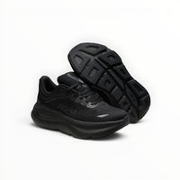Hoka Bondi 9 women's running shoe in Black/Black, side view