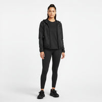 Hoka Bondi 9 women's running shoe in Black/Black, on-foot view