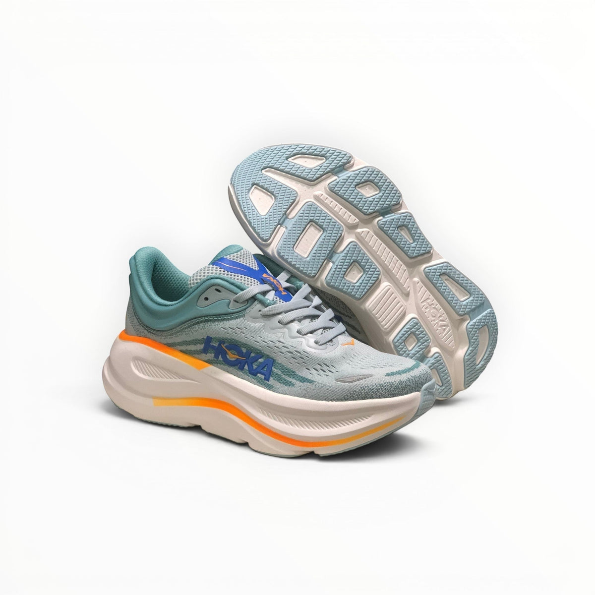 Hoka Bondi 9 women's running shoe in Drizzle/Downpour, side view