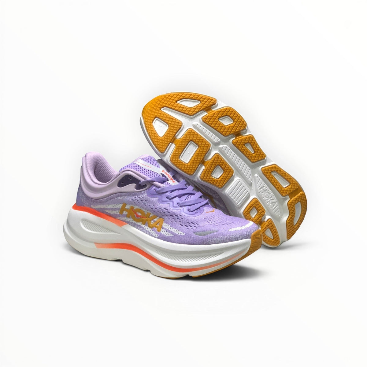 Hoka Bondi 9 women's running shoe in Aster Flower/Starlight Glow, side view